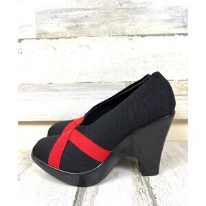 Charleston Shoe Co Womens 9 Black Red Heel Slip-On Baby Doll Heels Platform
